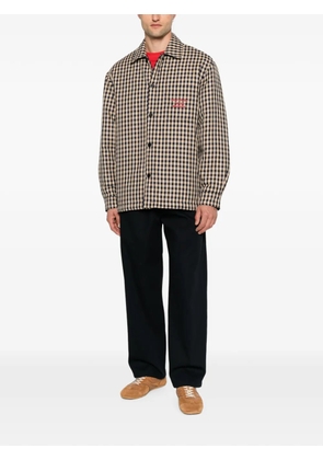 Drôle De Monsieur gingham-check slogan-print cotton overshirt - Neutrals