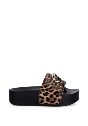 LIU JO leopard-print logo-plaque slides - Black