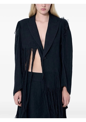 Yohji Yamamoto frayed linen single-breasted blazer - Black