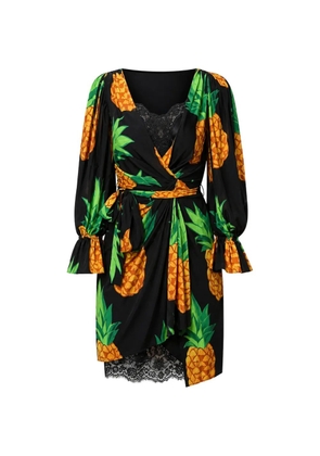 Dolce & Gabbana pineapple-print wrap mini dress - Black