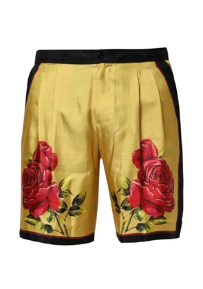 Dolce & Gabbana rose-print pleated shorts - Yellow
