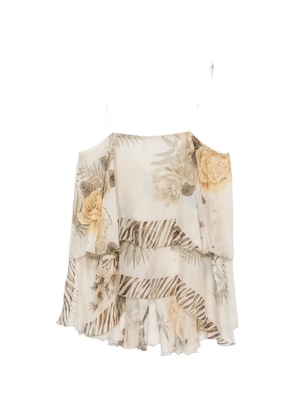 Anna Molinari floral-print tiered silk blouse - Neutrals