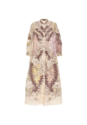 Biyan velvet-embroidered chiffon shirt dress - Neutrals