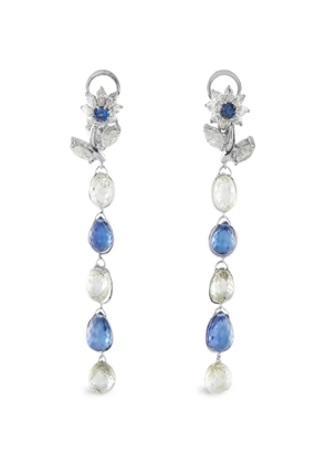 LB Exclusive floral-motif diamond and sapphire drop earrings - Silver
