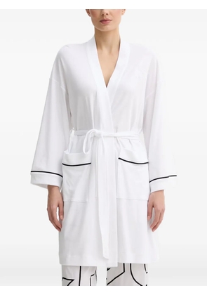 DKNY logo-embroidered contrast-trim robe - White