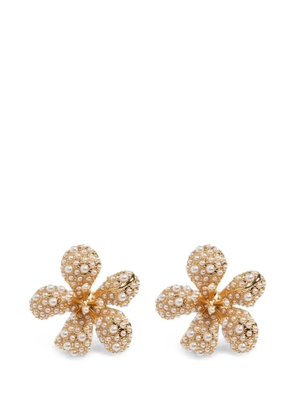 Self-Portrait floral-motif faux-pearl earrings - Gold