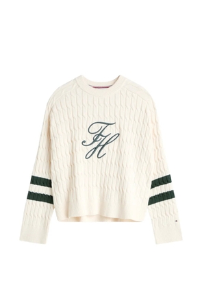 Tommy Hilfiger cable-knit logo-embroidered sweater - Neutrals