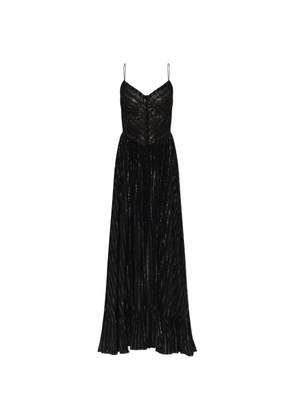 Self-Portrait pleated lace-trim maxi dress - Black