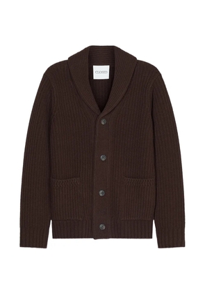 Closed ribbed shawl-collar cardigan - Brown