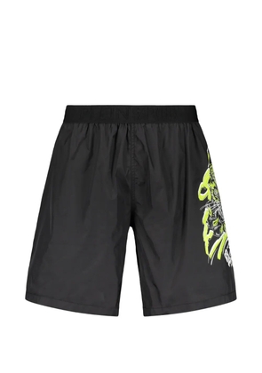 Plein Sport graphic-print logo-waistband swim shorts - Black