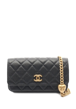 CHANEL Pre-Owned 2021-2026 CC Quilted Caviar Heart Flap Phone Holder with Chain crossbody bag - Black