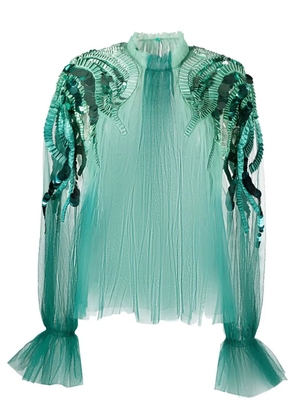 Alberta Ferretti sequin-embellished tulle blouse - Green