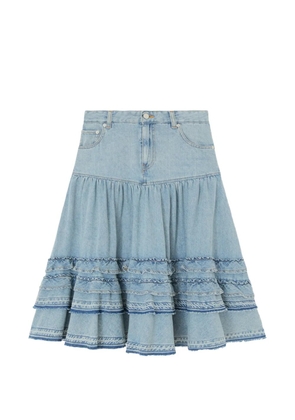 GANNI ruffled tiered-hem midi skirt - Blue