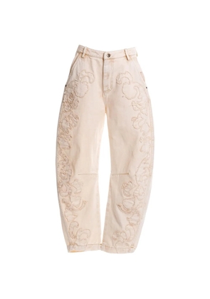 Agua Bendita Fallon floral-embroidered trousers - Neutrals