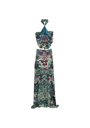 Saint Laurent Pre-Owned dragon-print halterneck dress - Blue