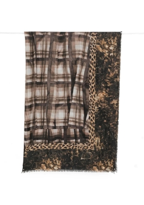 Pierre-Louis Mascia check-print leopard-pattern scarf - Brown