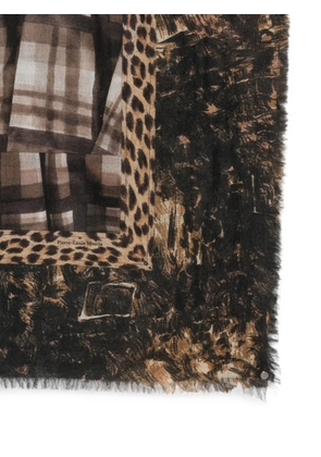 Pierre-Louis Mascia check-print leopard-pattern scarf - Brown