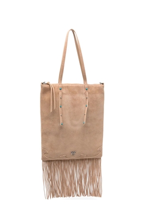 PINKO mini fringed-detailing stud-embellished suede tote bag - Neutrals