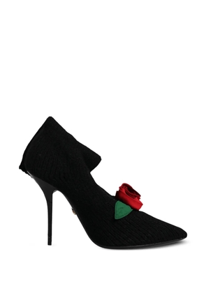 Dolce & Gabbana rose-appliqué ribbed-knit boots - Black