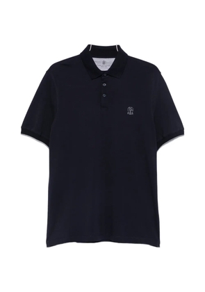 Brunello Cucinelli logo-embroidered cotton polo shirt - Blue