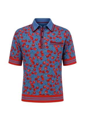 Dolce & Gabbana cherry-print cotton polo shirt - Blue