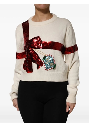 Dolce & Gabbana sequin-embellished bow-detail sweater - Neutrals