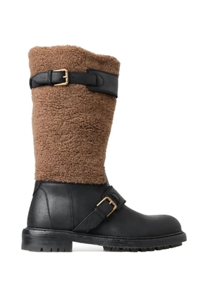 Dolce & Gabbana shearling-panel buckle-strap boots - Black
