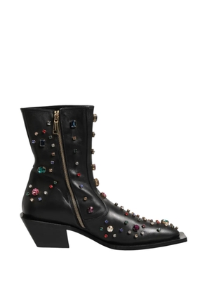 Dolce & Gabbana crystal-embellished leather ankle boots - Black