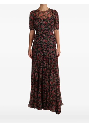 Dolce & Gabbana floral-print puff-sleeve dress - Black