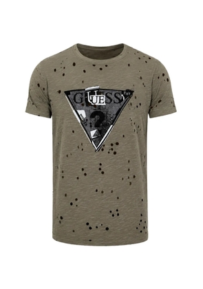 GUESS USA logo-print perforated-detailing T-shirt - Green