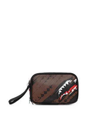 Sprayground Shark-print zip-around wash bag - Brown