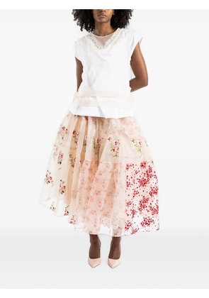 Simone Rocha patchwork floral-embroidered midi skirt - Neutrals