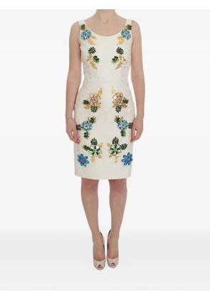 Dolce & Gabbana floral-crystal-embellished midi dress - Neutrals