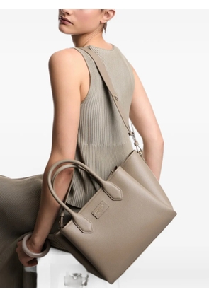 Emporio Armani small palmellato-finish logo-patch tote bag - Neutrals