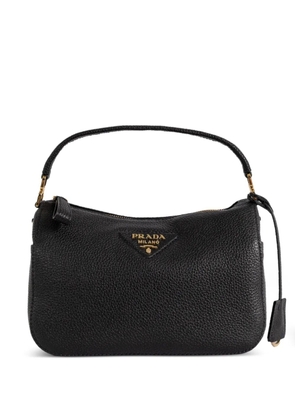 Prada small logo-plaque leather shoulder bag - Black