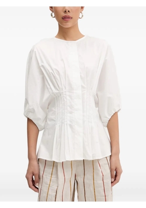 VICOLO pleated-waist puff-sleeve blouse - White