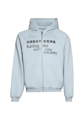 Praying zip-up raglan-sleeve hoodie - Blue
