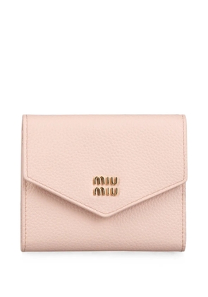 Miu Miu logo-plaque pebbled leather wallet - Pink
