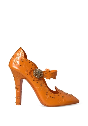 Dolce & Gabbana crystal-embellished floral-detailed pumps - Orange