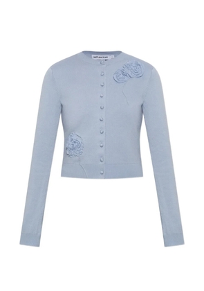Self-Portrait lace-appliqué button-up cardigan - Blue