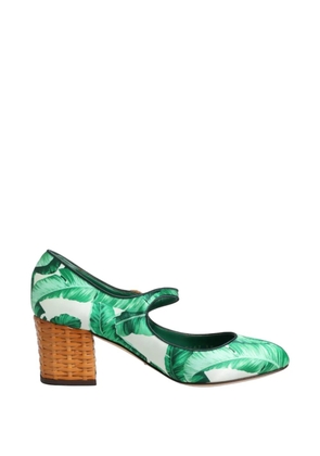 Dolce & Gabbana leaf-print wicker-heel pumps - Green