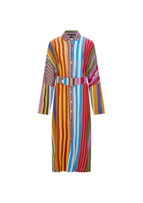 Libertine Tangier-stripe belted midi dress - Pink