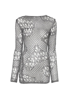 DONDUP open-knit long-sleeve mini dress - Silver
