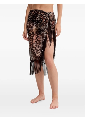 GUESS USA animal-print fringed pareo - Brown
