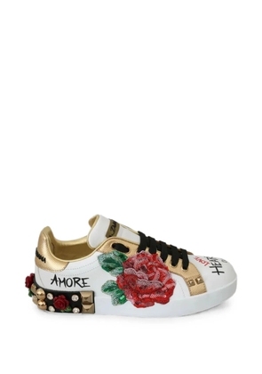 Dolce & Gabbana sequin-embroidered studded sneakers - White