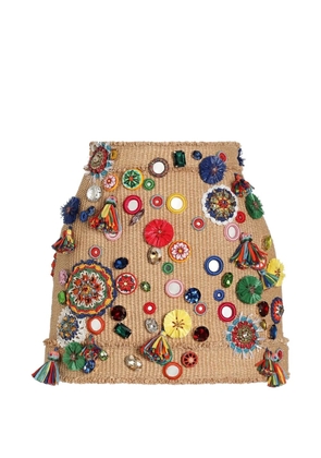 Dolce & Gabbana raffia mini skirt with applications - Neutrals