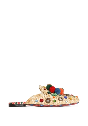 Dolce & Gabbana Young Princess embellished pompom-detail mules - Neutrals