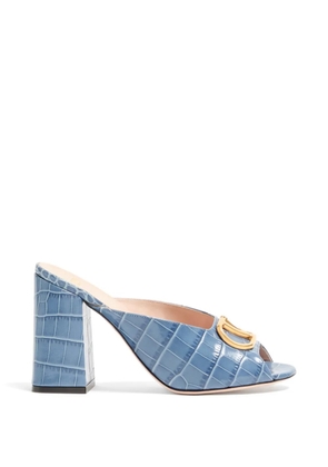 Valentino Garavani Vlogo Signature slide sandals in printed calfskin 95mm - Blue