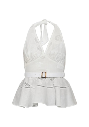 Self-Portrait belted floral-embroidered top - White