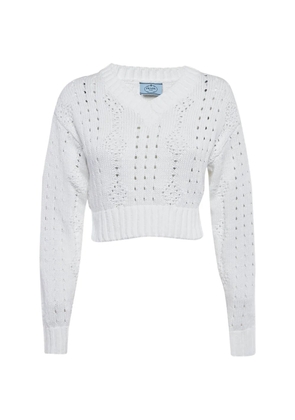 Prada Pre-Owned open-knit V-neck sweater - White